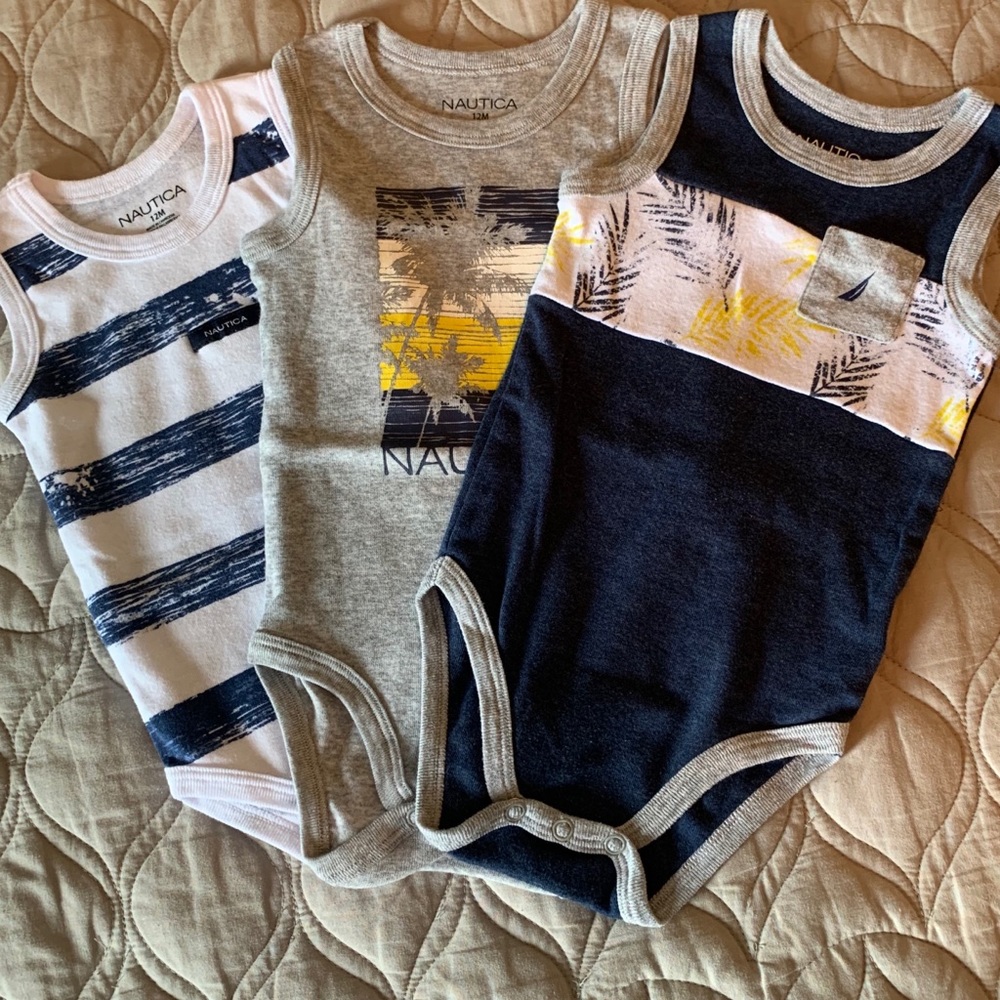 Sleeveless Onesies Nautical Baby Size 12M Tripical